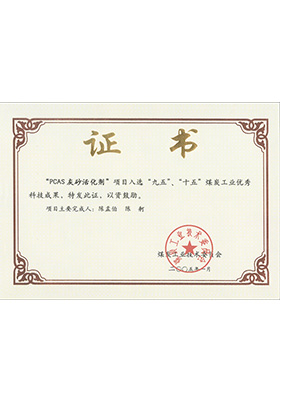 2005年1月PCAS灰砂活化劑獲“九五、十五”科技成果獎